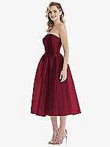 Side View Thumbnail - Burgundy Strapless Pleated Skirt Organdy Midi Dress