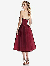 Rear View Thumbnail - Burgundy Strapless Pleated Skirt Organdy Midi Dress
