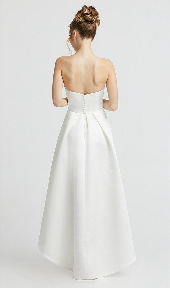 Back View - Off White Sweetheart Strapless High Low Satin Wedding Dress with Pockets