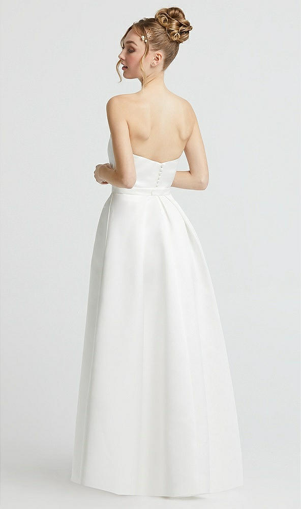 Back View - Off White Sweetheart Strapless Satin Wedding Dress with Beaded Belt