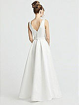 Rear View Thumbnail - Off White Pearl-Trimmed Deep V-Neck Satin Wedding Dress with Pockets