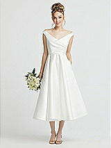 Front View Thumbnail - Off White Draped Off-the-Shoulder Satin Wedding Dress with Pockets