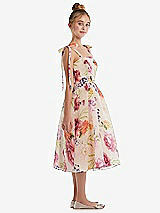 Side View Thumbnail - Penelope Floral Print Pink Floral Tie Shoulder Full Pleated Skirt Junior Bridesmaid Dress