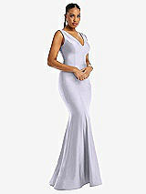 Alt View 1 Thumbnail - Silver Dove Shirred Shoulder Stretch Satin Mermaid Dress with Slight Train