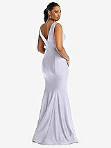 Rear View Thumbnail - Silver Dove Shirred Shoulder Stretch Satin Mermaid Dress with Slight Train