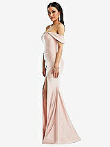 Side View Thumbnail - Ivory Off-the-Shoulder Corset Stretch Satin Mermaid Dress with Slight Train