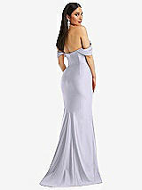 Rear View Thumbnail - Silver Dove Off-the-Shoulder Corset Stretch Satin Mermaid Dress with Slight Train