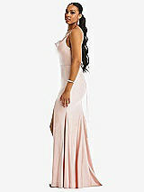 Side View Thumbnail - Ivory Cowl-Neck Open Tie-Back Stretch Satin Mermaid Dress with Slight Train