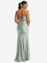 Rear View Thumbnail - Willow Green Cowl-Neck Open Tie-Back Stretch Satin Mermaid Dress with Slight Train
