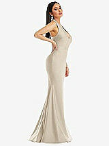 Side View Thumbnail - Champagne Plunge Neckline Cutout Low Back Stretch Satin Mermaid Dress
