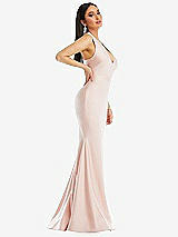Side View Thumbnail - Ivory Plunge Neckline Cutout Low Back Stretch Satin Mermaid Dress