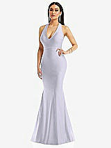 Front View Thumbnail - Silver Dove Plunge Neckline Cutout Low Back Stretch Satin Mermaid Dress