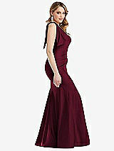 Side View Thumbnail - Cabernet Cascading Bow One-Shoulder Stretch Satin Mermaid Dress with Slight Train