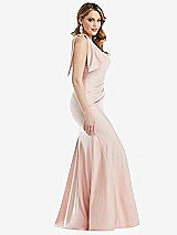 Side View Thumbnail - Ivory Cascading Bow One-Shoulder Stretch Satin Mermaid Dress with Slight Train