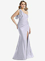 Alt View 1 Thumbnail - Silver Dove Cascading Bow One-Shoulder Stretch Satin Mermaid Dress with Slight Train