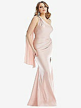 Alt View 1 Thumbnail - Ivory Scarf Neck One-Shoulder Stretch Satin Mermaid Dress with Slight Train