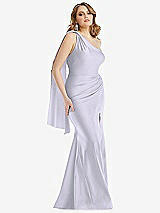 Alt View 1 Thumbnail - Silver Dove Scarf Neck One-Shoulder Stretch Satin Mermaid Dress with Slight Train