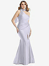 Front View Thumbnail - Silver Dove Scarf Neck One-Shoulder Stretch Satin Mermaid Dress with Slight Train