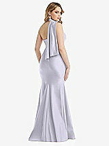 Rear View Thumbnail - Silver Dove Scarf Neck One-Shoulder Stretch Satin Mermaid Dress with Slight Train