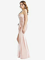 Side View Thumbnail - Ivory One-Shoulder Bustier Stretch Satin Mermaid Dress with Cascade Ruffle