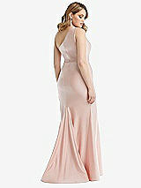 Rear View Thumbnail - Ivory One-Shoulder Bustier Stretch Satin Mermaid Dress with Cascade Ruffle