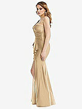 Side View Thumbnail - Soft Gold One-Shoulder Bustier Stretch Satin Mermaid Dress with Cascade Ruffle