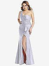 Front View Thumbnail - Silver Dove One-Shoulder Bustier Stretch Satin Mermaid Dress with Cascade Ruffle