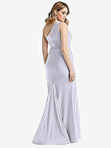Rear View Thumbnail - Silver Dove One-Shoulder Bustier Stretch Satin Mermaid Dress with Cascade Ruffle