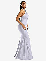 Side View Thumbnail - Silver Dove Criss Cross Halter Open-Back Stretch Satin Mermaid Dress