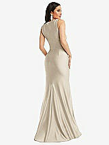Rear View Thumbnail - Champagne Square Neck Stretch Satin Mermaid Dress with Slight Train
