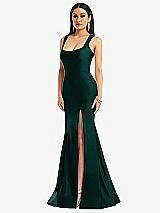 Front View Thumbnail - Evergreen Square Neck Stretch Satin Mermaid Dress with Slight Train
