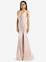 Front View Thumbnail - Ivory Square Neck Stretch Satin Mermaid Dress with Slight Train
