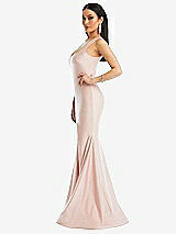 Side View Thumbnail - Ivory Square Neck Stretch Satin Mermaid Dress with Slight Train