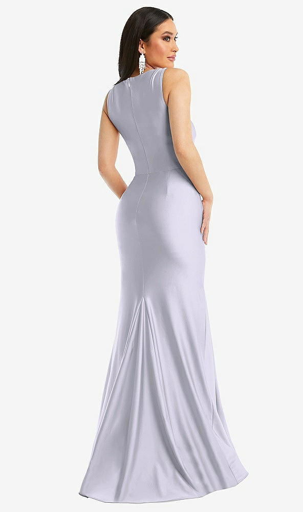 Back View - Silver Dove Square Neck Stretch Satin Mermaid Dress with Slight Train