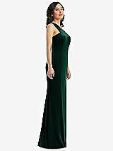 Side View Thumbnail - Evergreen One-Shoulder Velvet Trumpet Gown with Front Slit