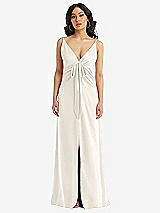 Front View Thumbnail - Ivory Skinny Strap Plunge Neckline Maxi Dress with Bow Detail