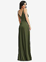Rear View Thumbnail - Olive Green Skinny Strap Plunge Neckline Maxi Dress with Bow Detail
