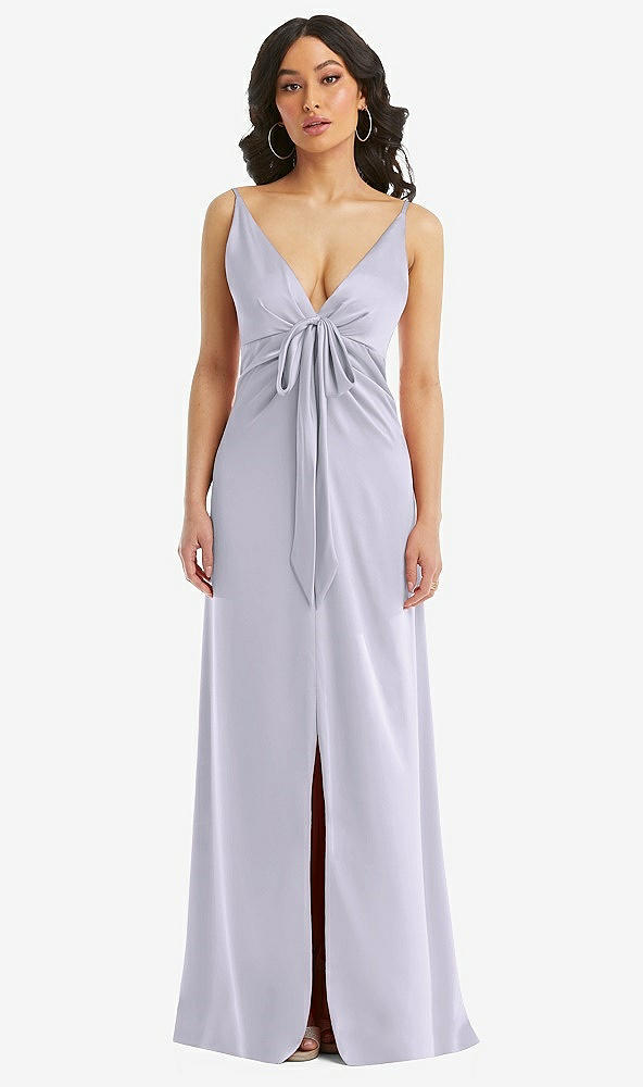 Front View - Silver Dove Skinny Strap Plunge Neckline Maxi Dress with Bow Detail