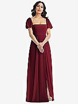 Front View Thumbnail - Burgundy Puff Sleeve Chiffon Maxi Dress with Front Slit