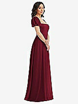 Side View Thumbnail - Burgundy Puff Sleeve Chiffon Maxi Dress with Front Slit
