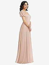 Side View Thumbnail - Cameo Puff Sleeve Chiffon Maxi Dress with Front Slit