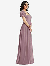 Side View Thumbnail - Dusty Rose Puff Sleeve Chiffon Maxi Dress with Front Slit