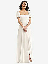 Front View Thumbnail - Ivory Puff Sleeve Chiffon Maxi Dress with Front Slit