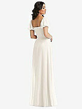 Rear View Thumbnail - Ivory Puff Sleeve Chiffon Maxi Dress with Front Slit