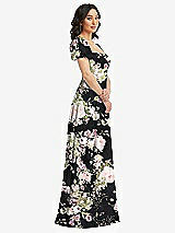Side View Thumbnail - Noir Garden Puff Sleeve Chiffon Maxi Dress with Front Slit