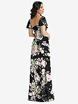 Rear View Thumbnail - Noir Garden Puff Sleeve Chiffon Maxi Dress with Front Slit