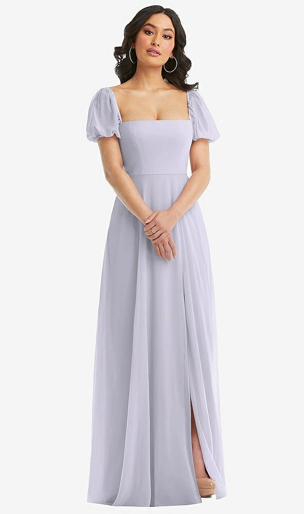 Front View - Silver Dove Puff Sleeve Chiffon Maxi Dress with Front Slit