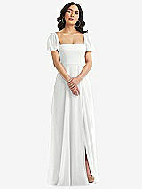 Front View Thumbnail - White Puff Sleeve Chiffon Maxi Dress with Front Slit