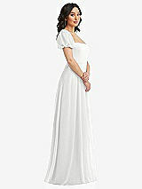 Side View Thumbnail - White Puff Sleeve Chiffon Maxi Dress with Front Slit