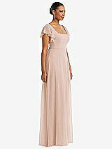 Side View Thumbnail - Cameo Flutter Sleeve Scoop Open-Back Chiffon Maxi Dress